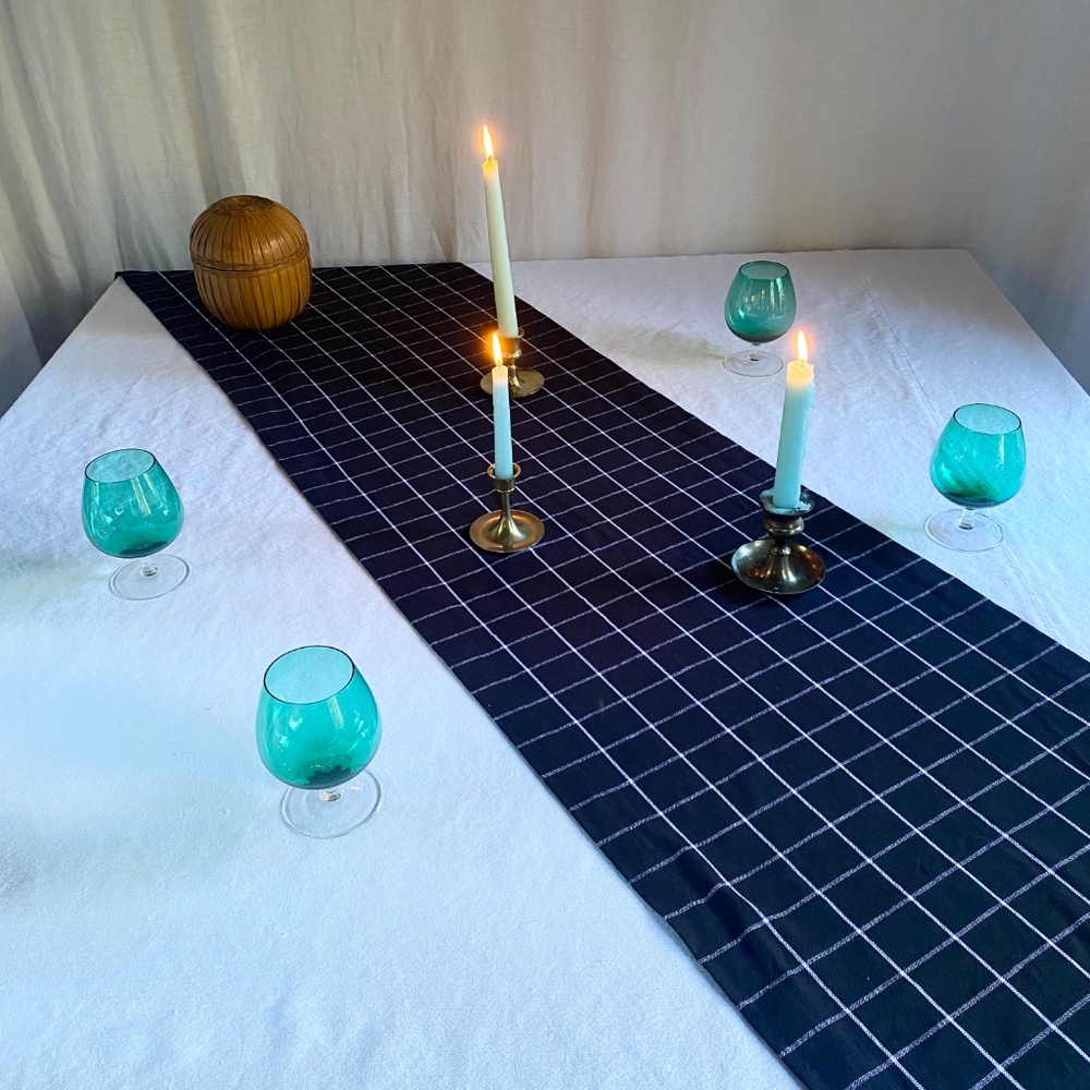 Sur La Table Black & White Grid Cotton Table Runner 16x108" – Modern Minimalist - Picture 3 of 11